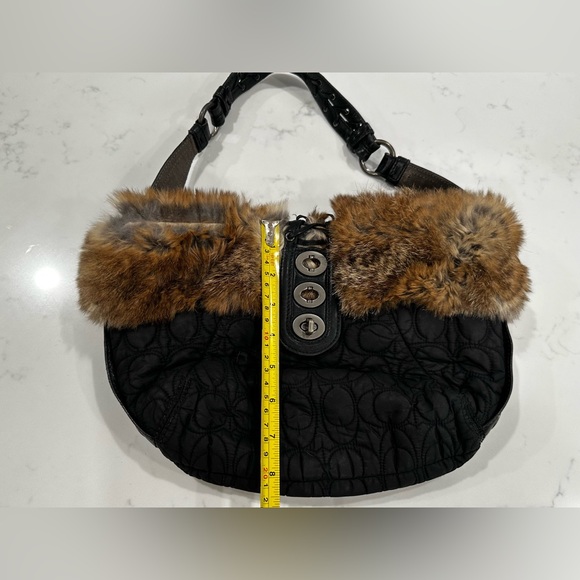 Coach Black Quilted Rabbit Fur Trimmed Purse - Picture 3 of 9